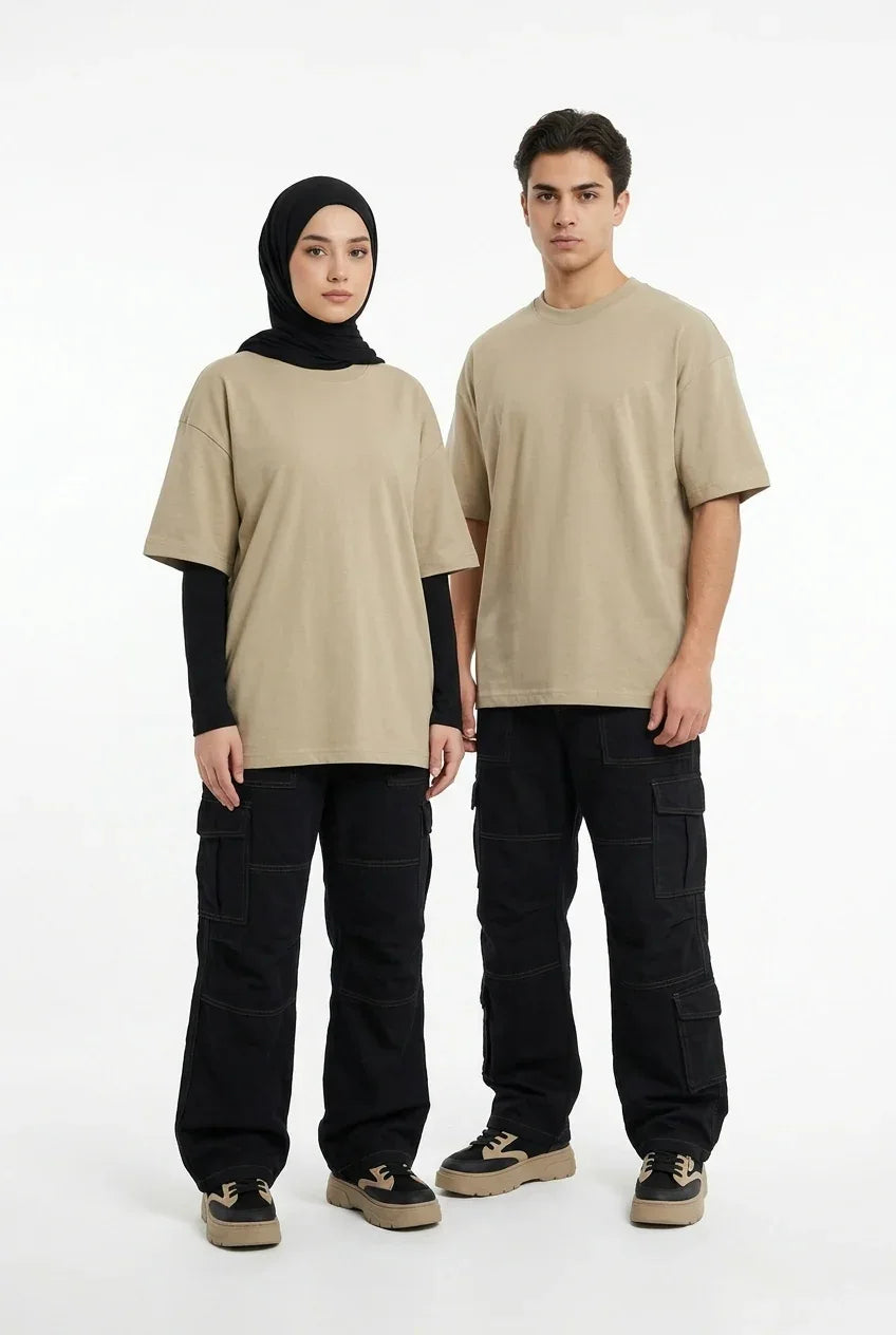 Stylish beige drop shoulder t shirt oversized fit fashion