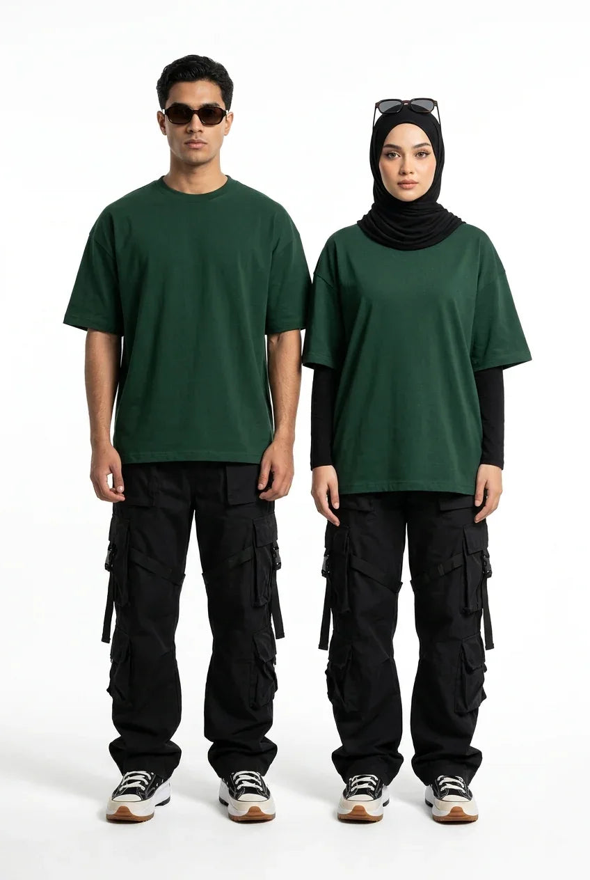 Stylish Bottle Green drop shoulder t shirt oversized fit fashion