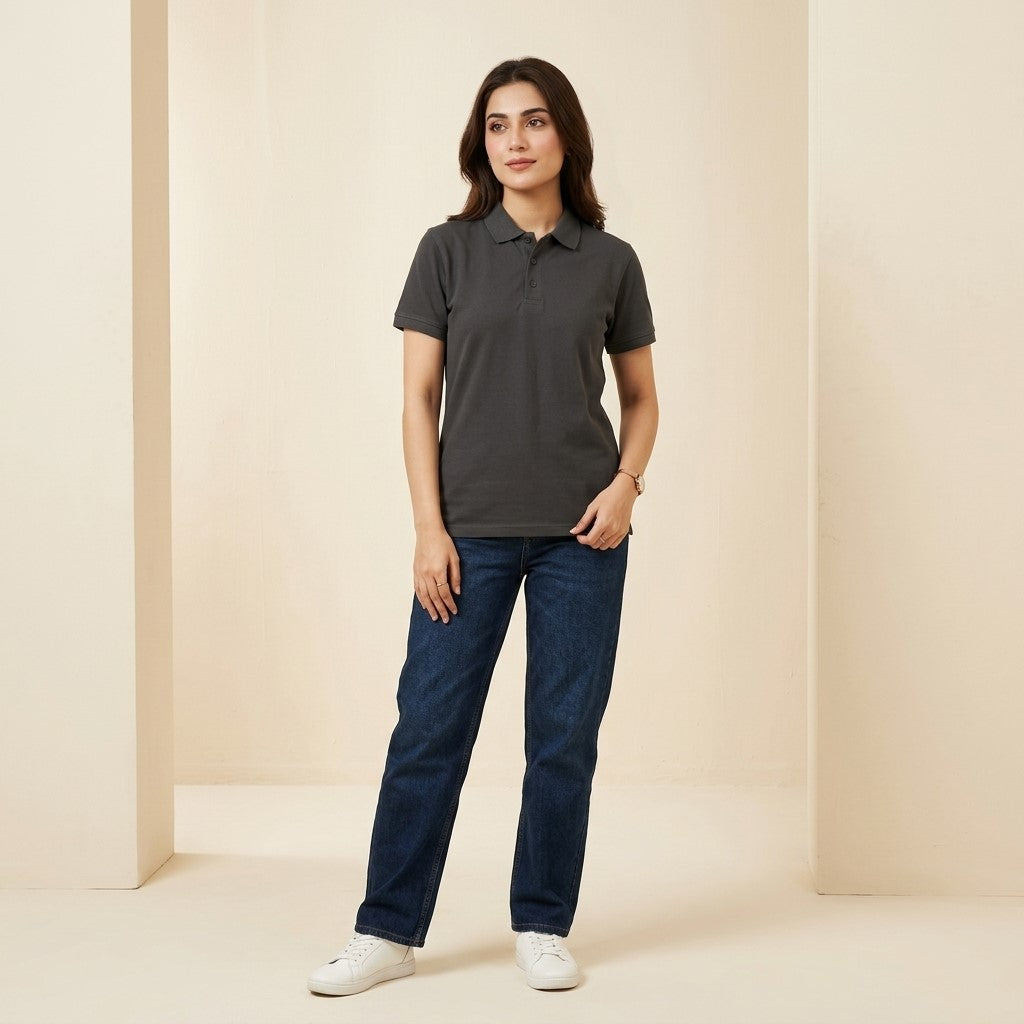 Half Sleeve Charcoal Grey Polo T-Shirt | Classic Polo Shirt for Men & Women
