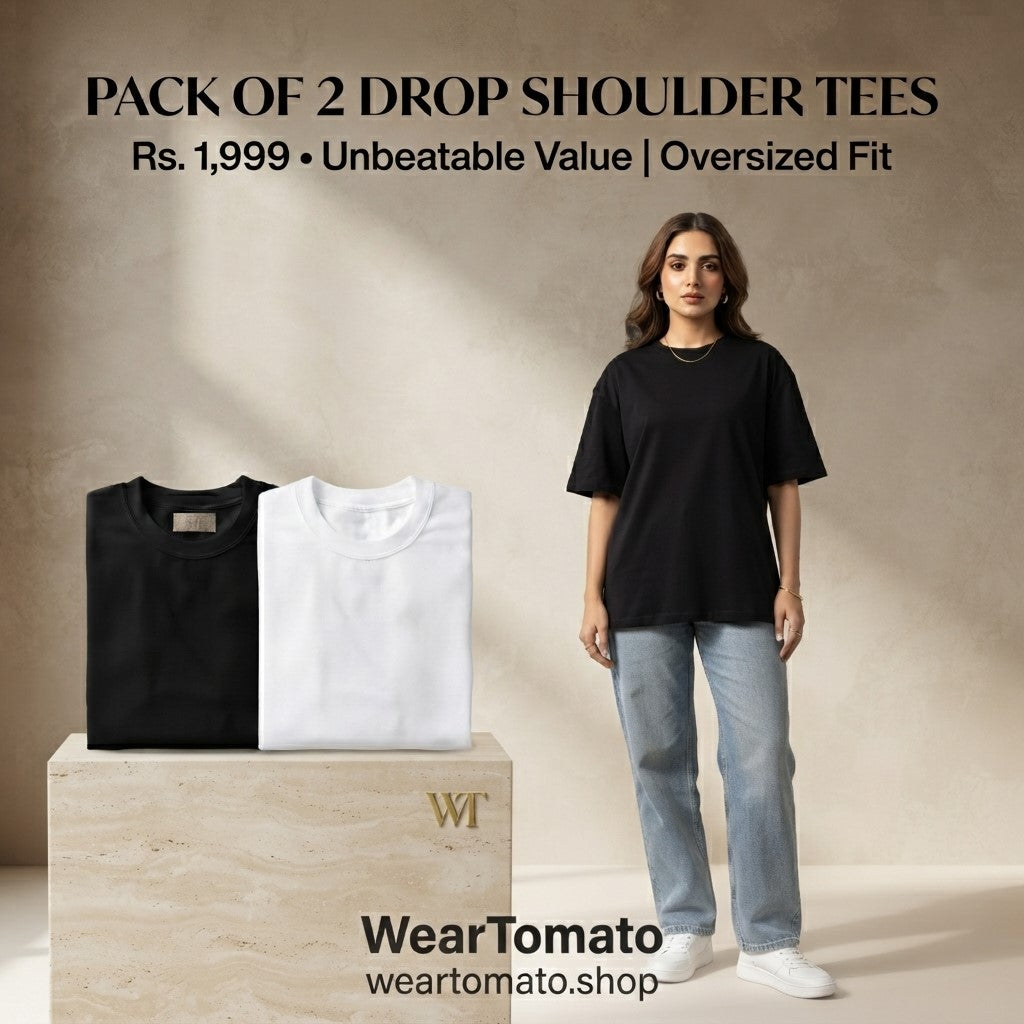Pack of 2 Drop Shoulder Tees | Oversized Streetwear T-Shirts for Men & Women