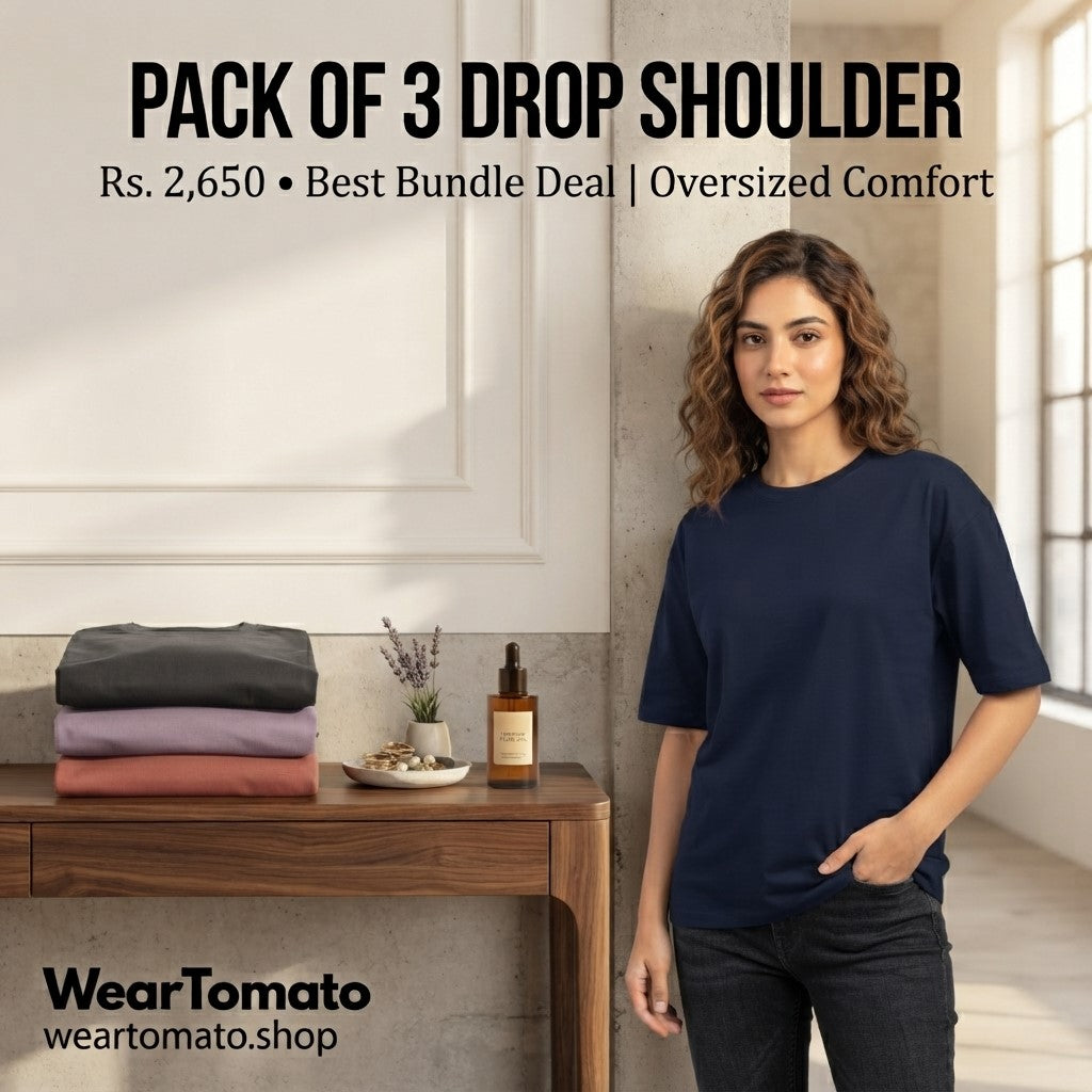 Pack of 3 Drop Shoulder Tees | Oversized Streetwear Cotton T-Shirts for Men & Women