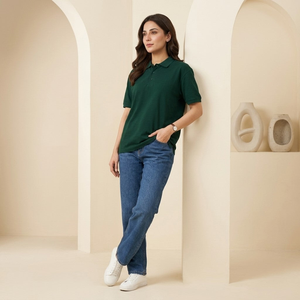 Half Sleeve Bottle Green Polo T-Shirt | Classic Polo Shirt for Men & Women