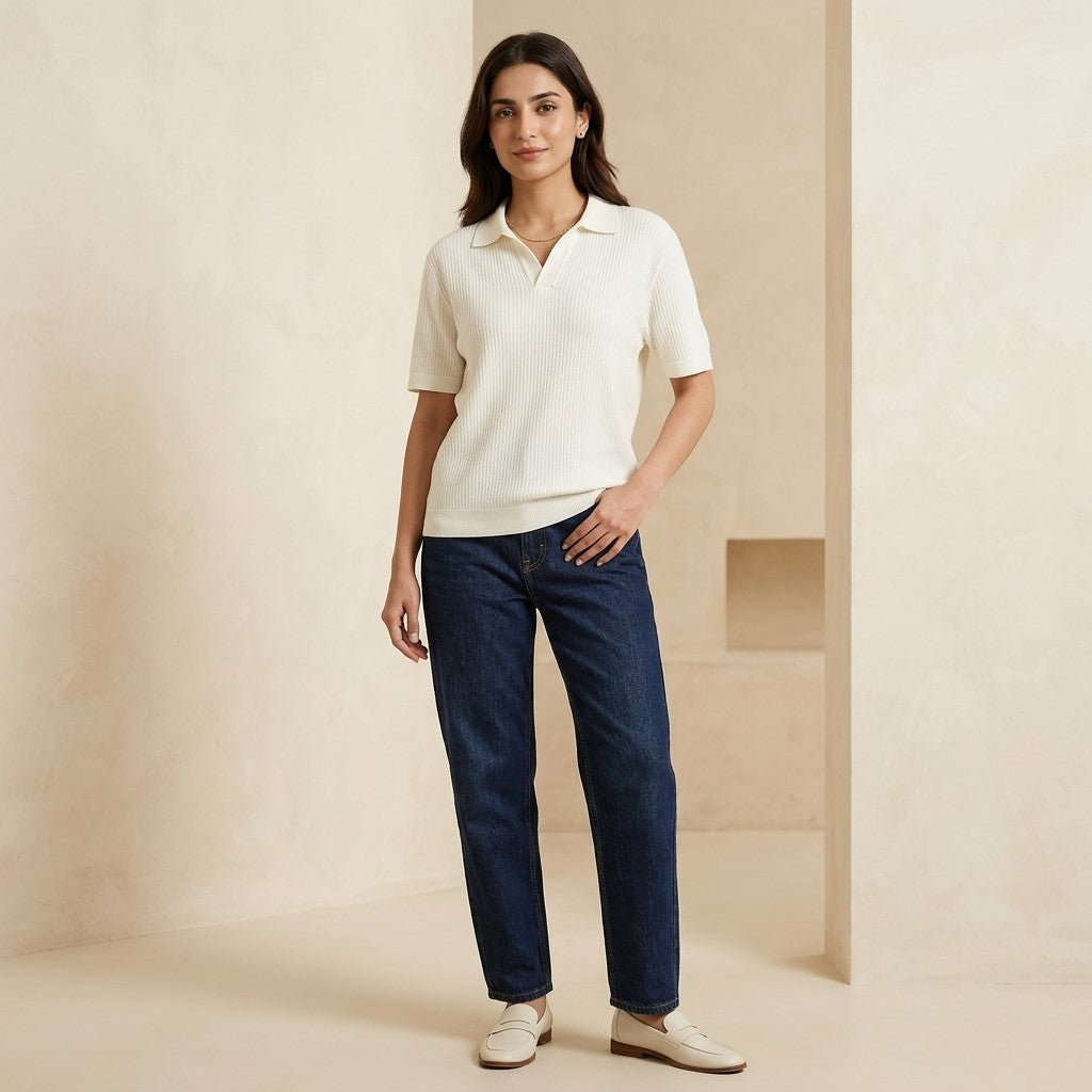 Knitted Polo White | Premium White Polo Shirt for Woman