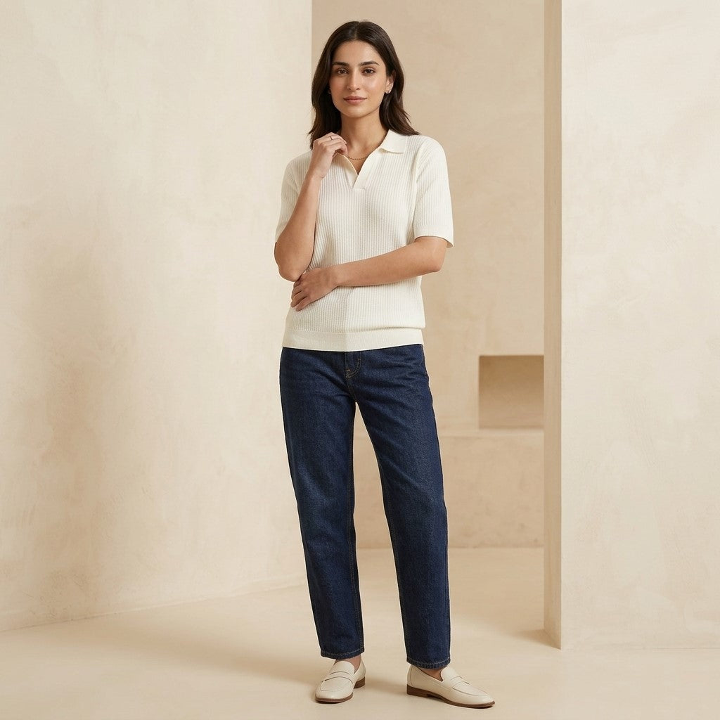 Knitted Polo White | Premium White Polo Shirt for Woman