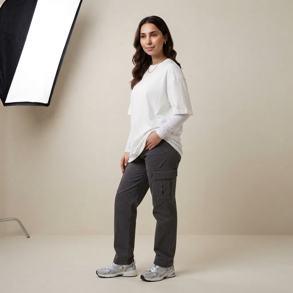 White Drop Shoulder Tee | Oversized Fit T-Shirt