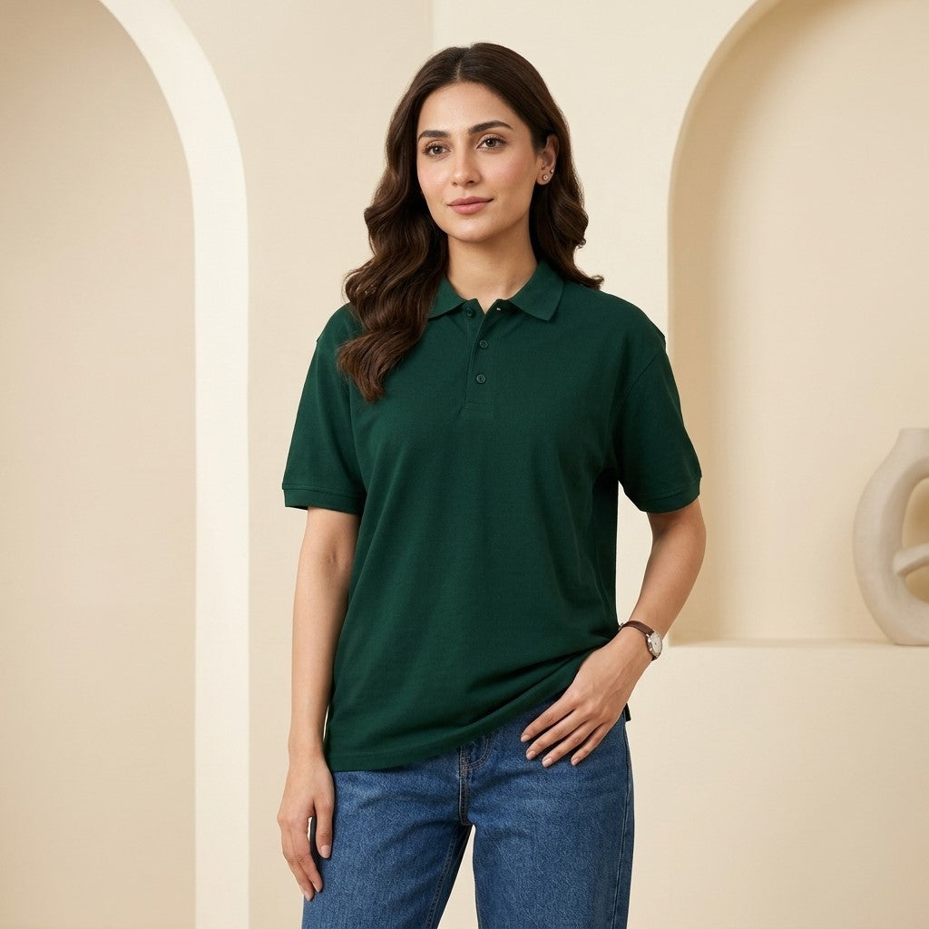 Half Sleeve Bottle Green Polo T-Shirt | Classic Polo Shirt for Men & Women