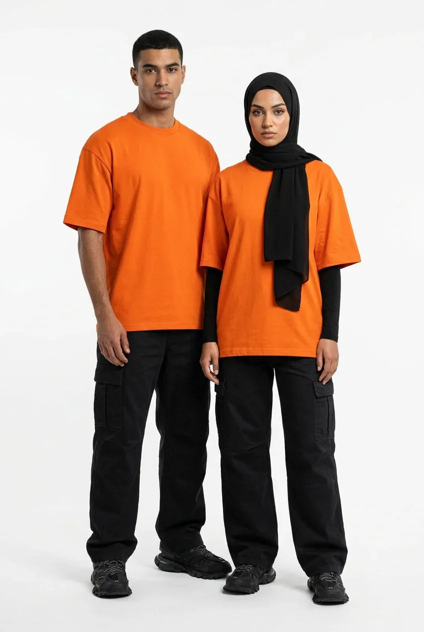 Stylish orange drop shoulder t shirt oversized fit fashion