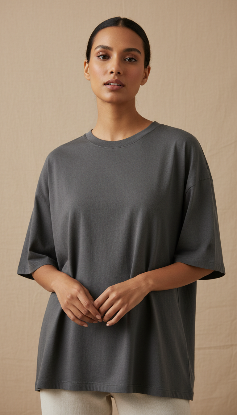 Drop Shoulders Oversized Grey T-Shirts