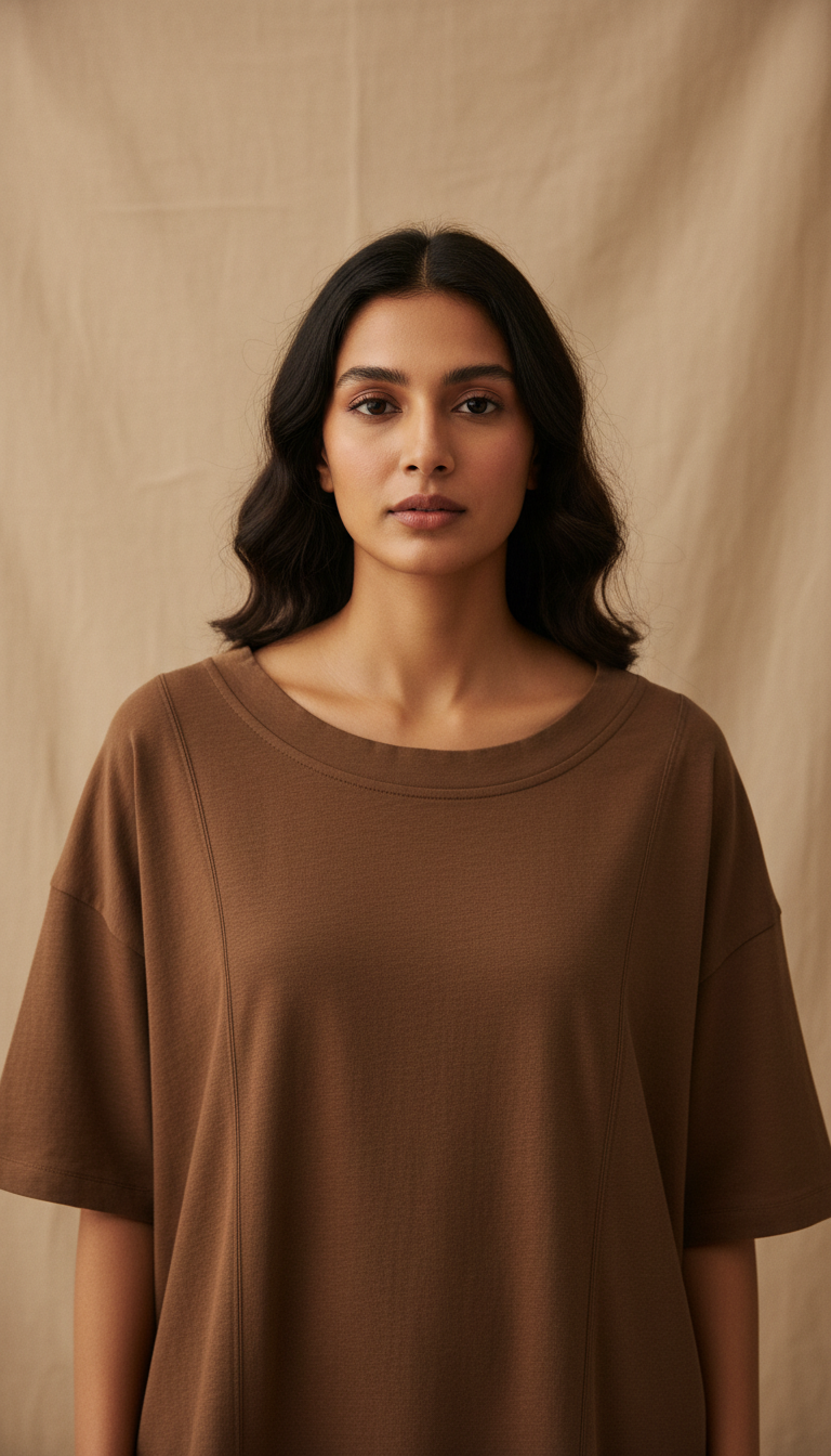Drop Shoulders Oversized Brown T-Shirts