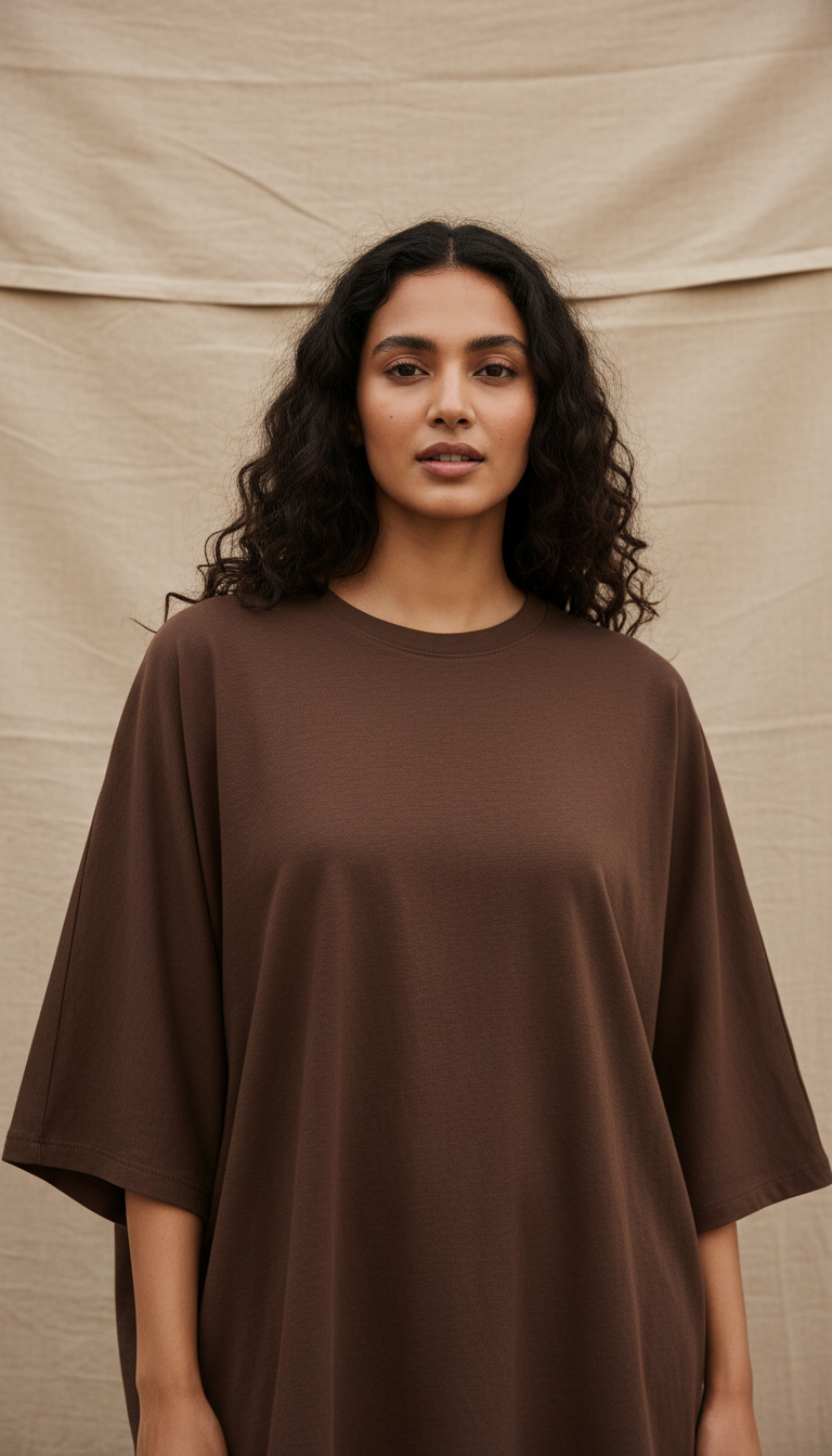 Drop Shoulders Oversized Brown T-Shirts