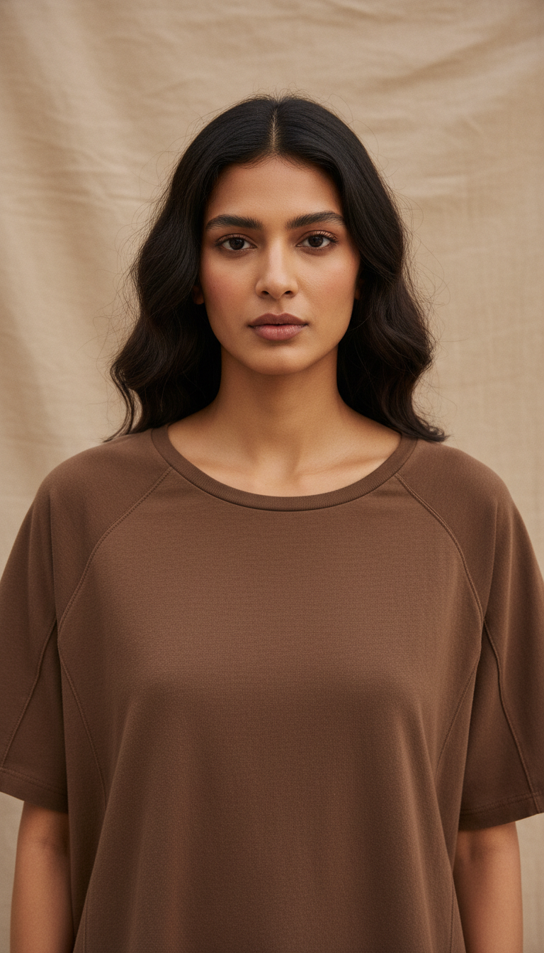 Drop Shoulders Oversized Brown T-Shirts