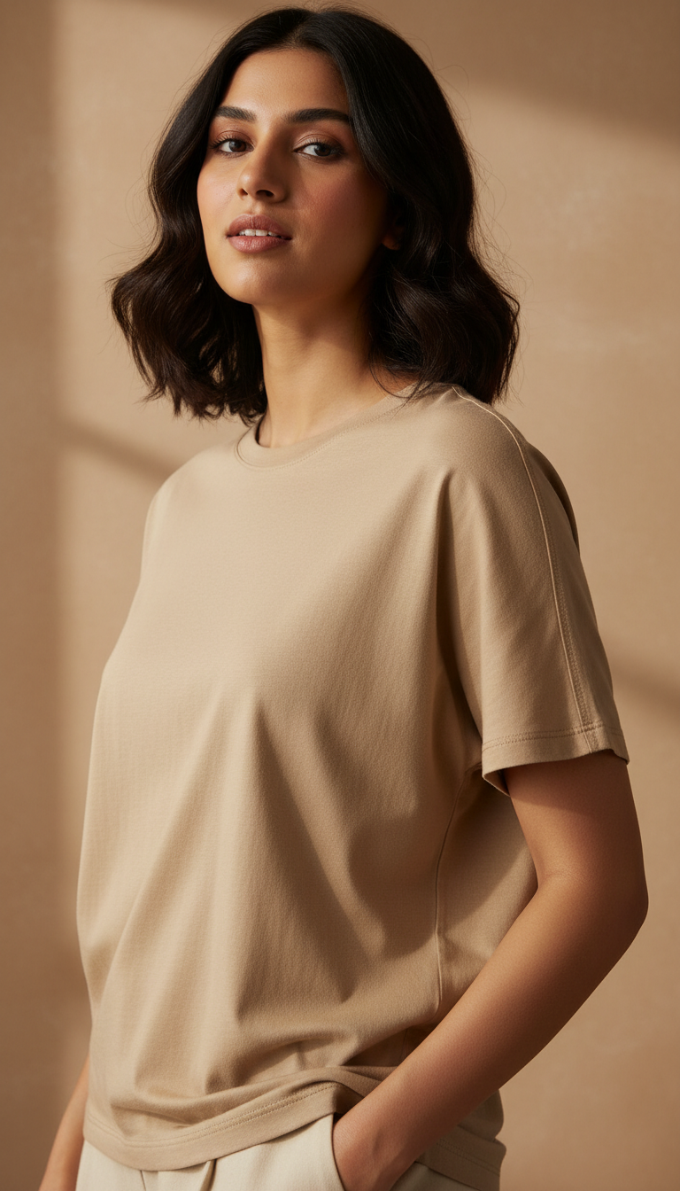 Drop Shoulders Oversized Beige T-Shirts