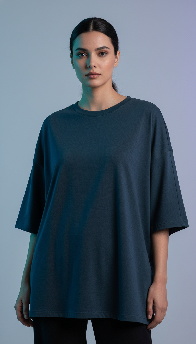 Drop Shoulders Oversized BlueT-Shirts
