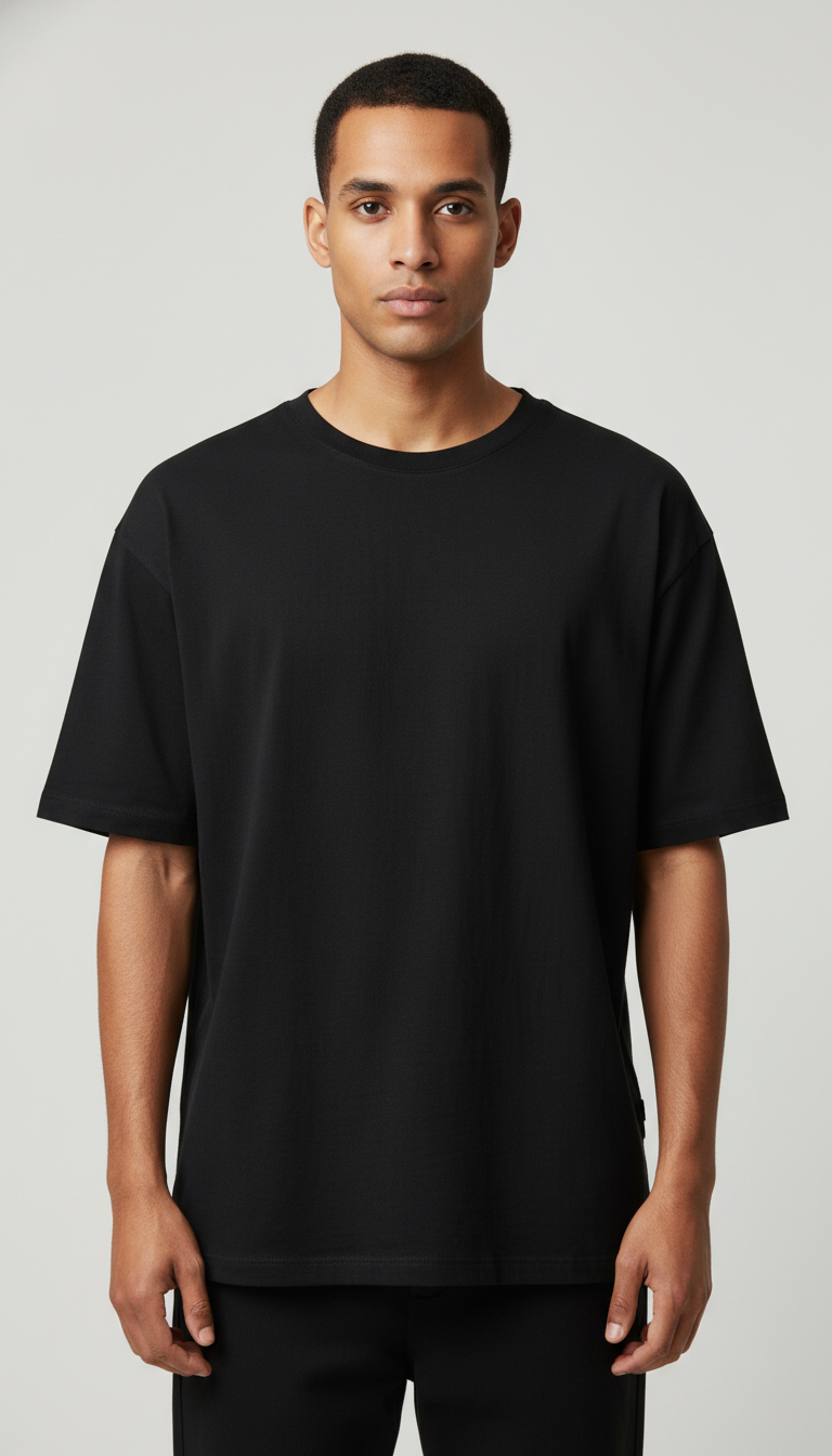 Drop Shoulders Oversized Black T-Shirts