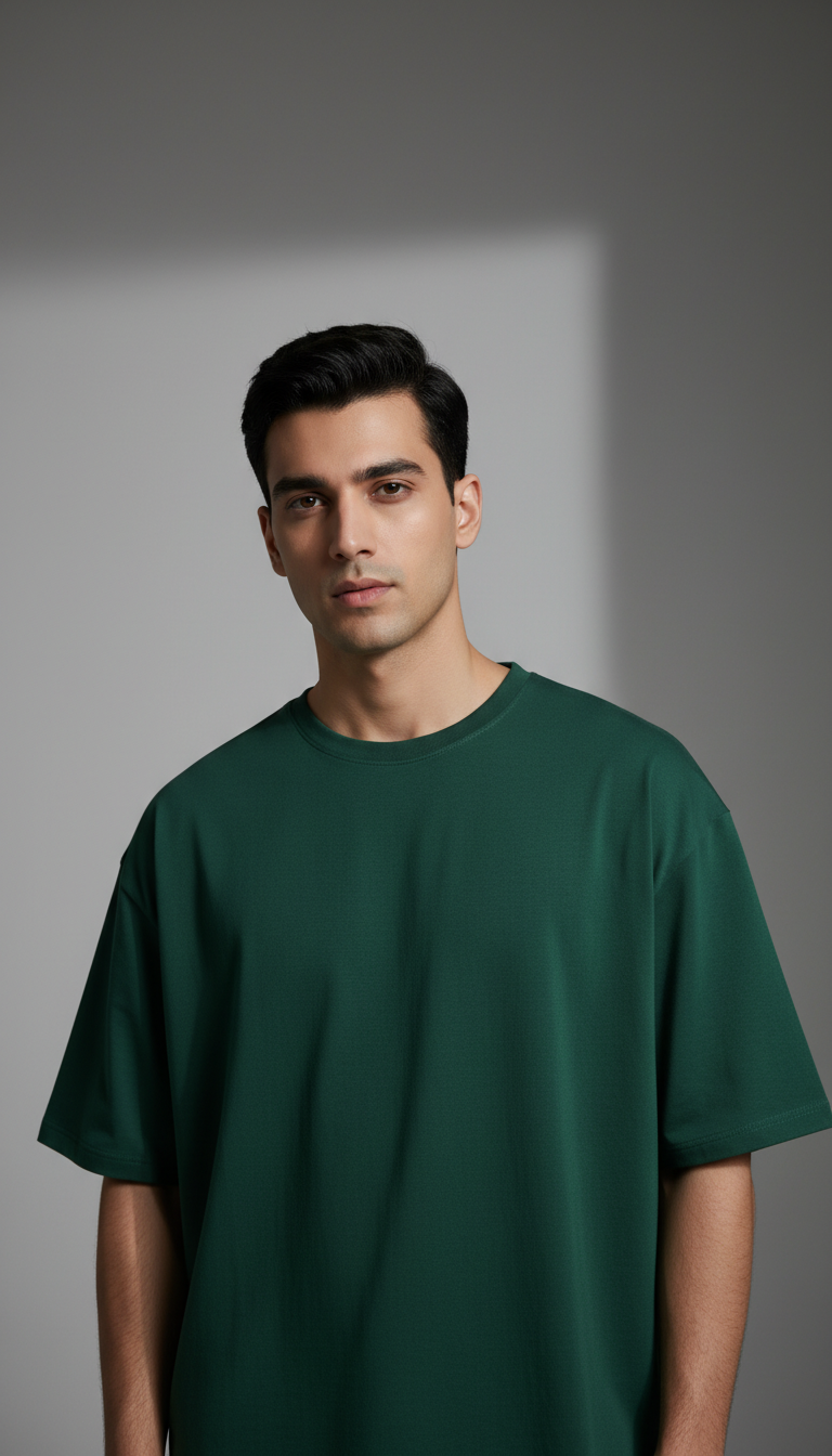 Drop Shoulders Oversized Green T-Shirts