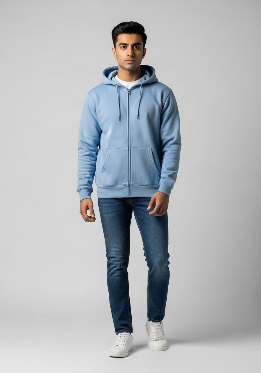 Sky Blue Zipper Hoodie