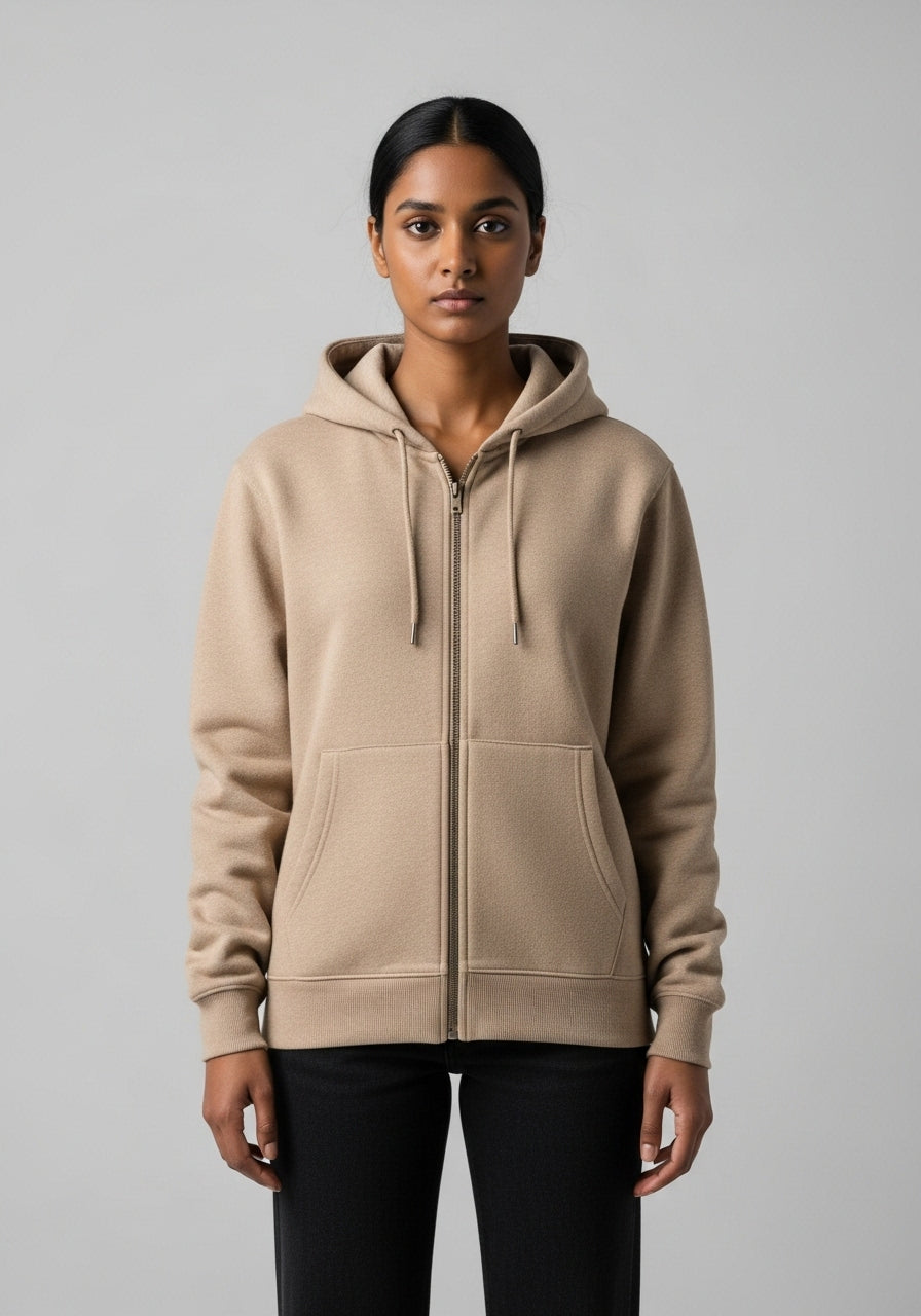 Beige Zipper Hoodie