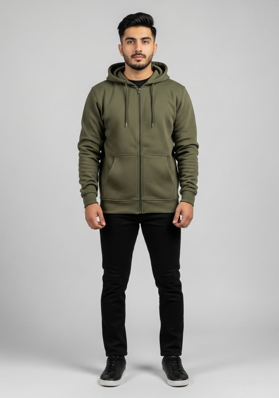 Olive Green Zipper Hoodie