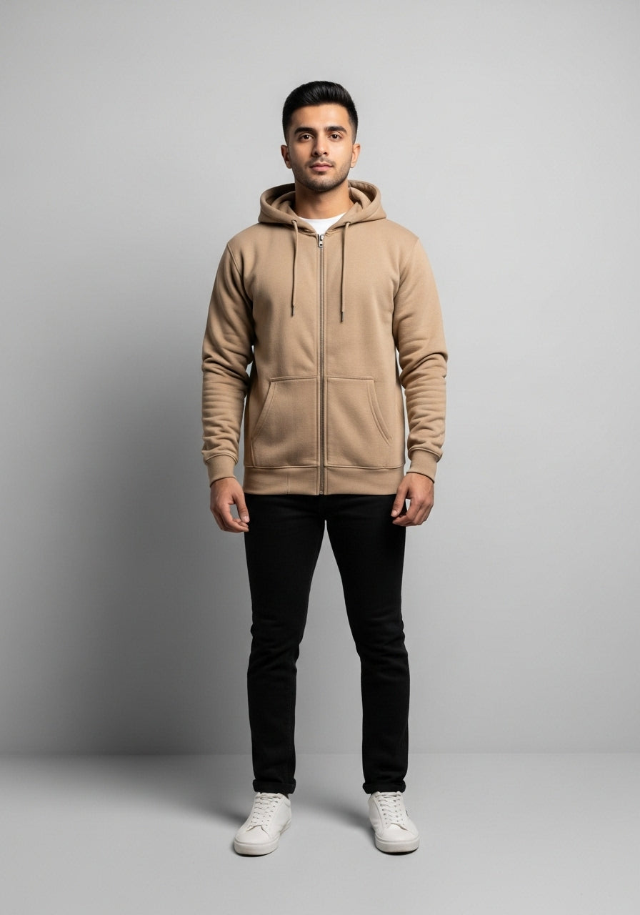 Beige Zipper Hoodie