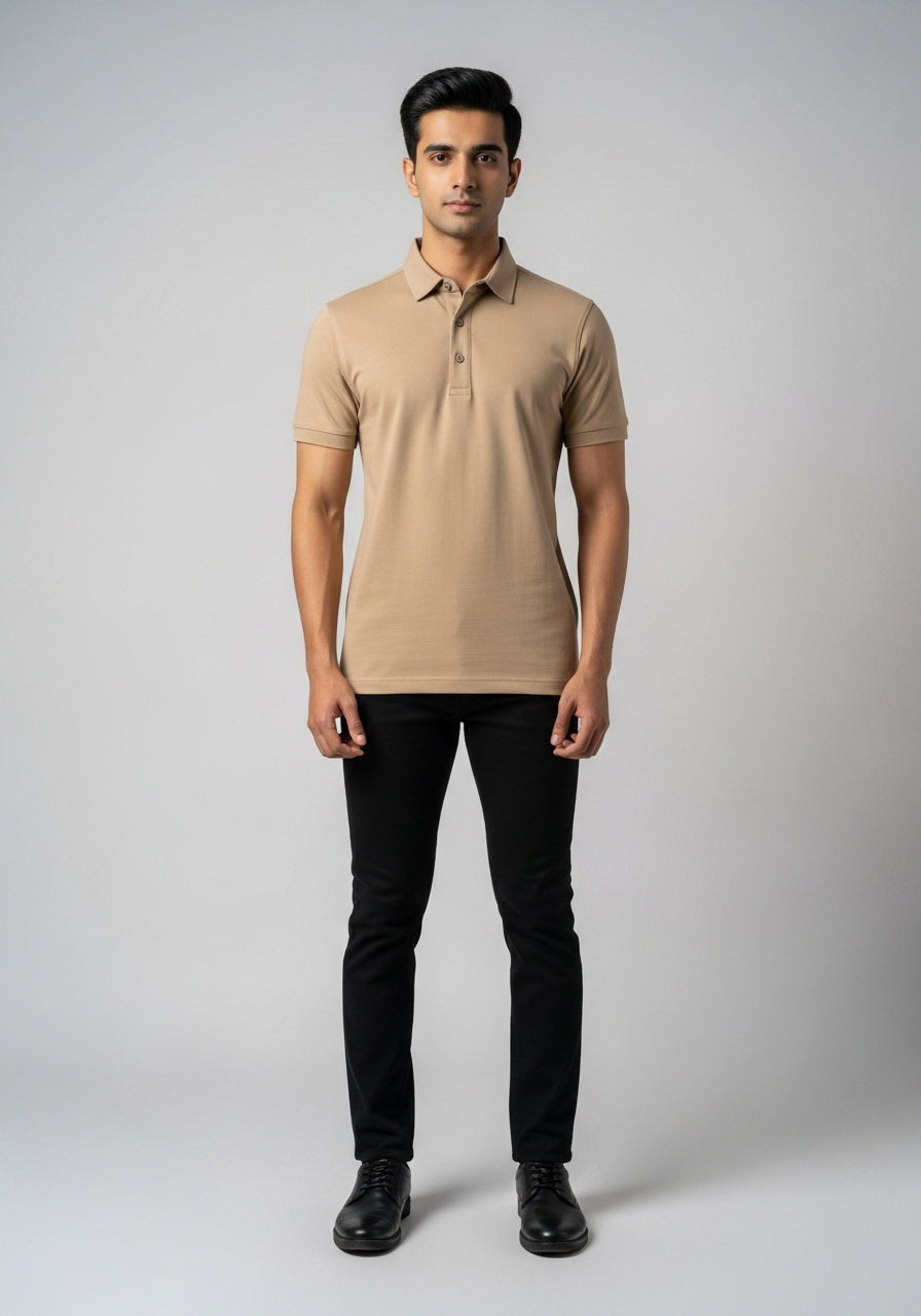Half Sleeve Beige Polo T-Shirts