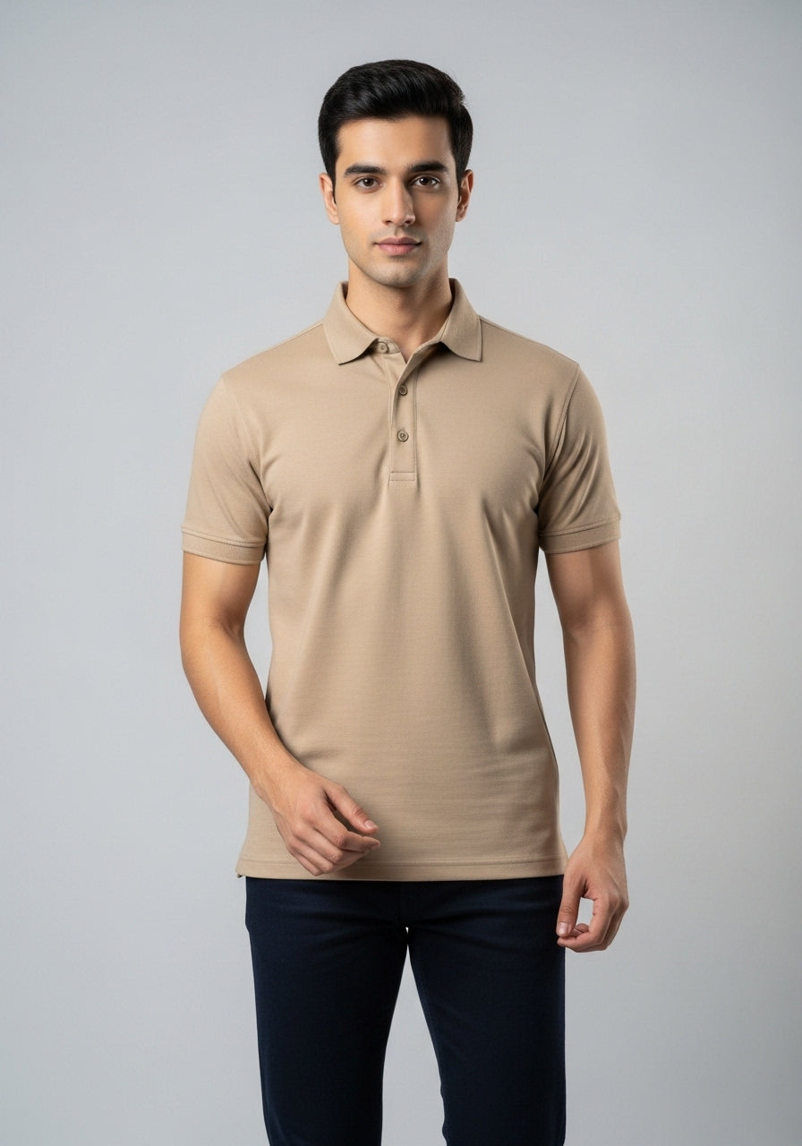 Half Sleeve Beige Polo T-Shirts