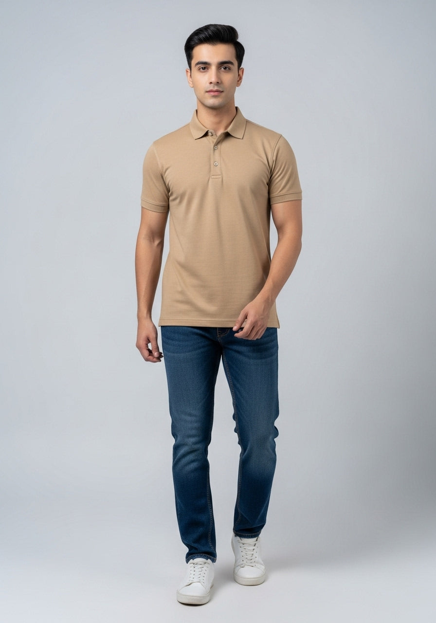 Half Sleeve Beige Polo T-Shirts