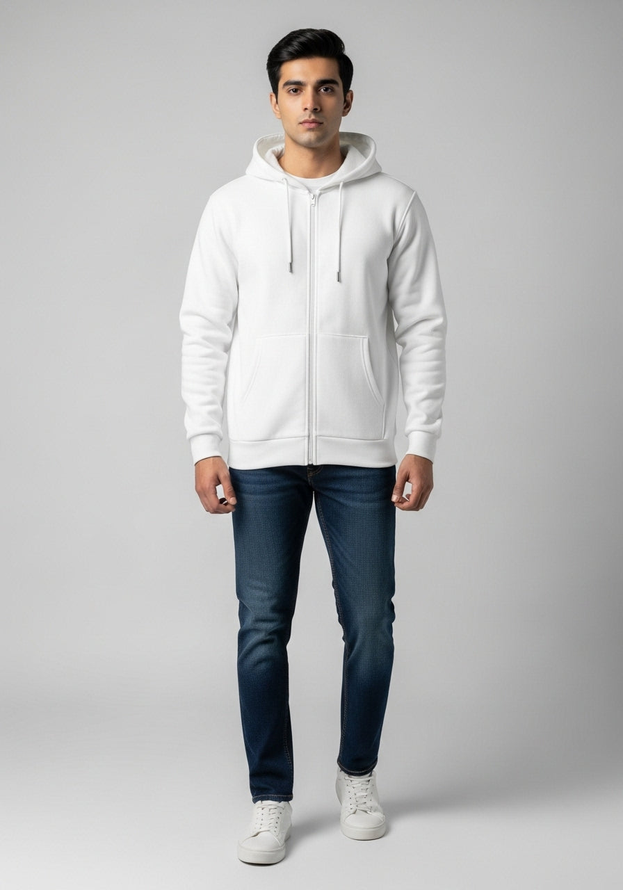 White Zipper Hoodie