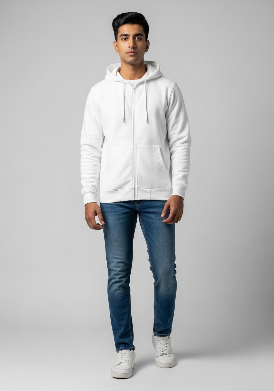 White Zipper Hoodie