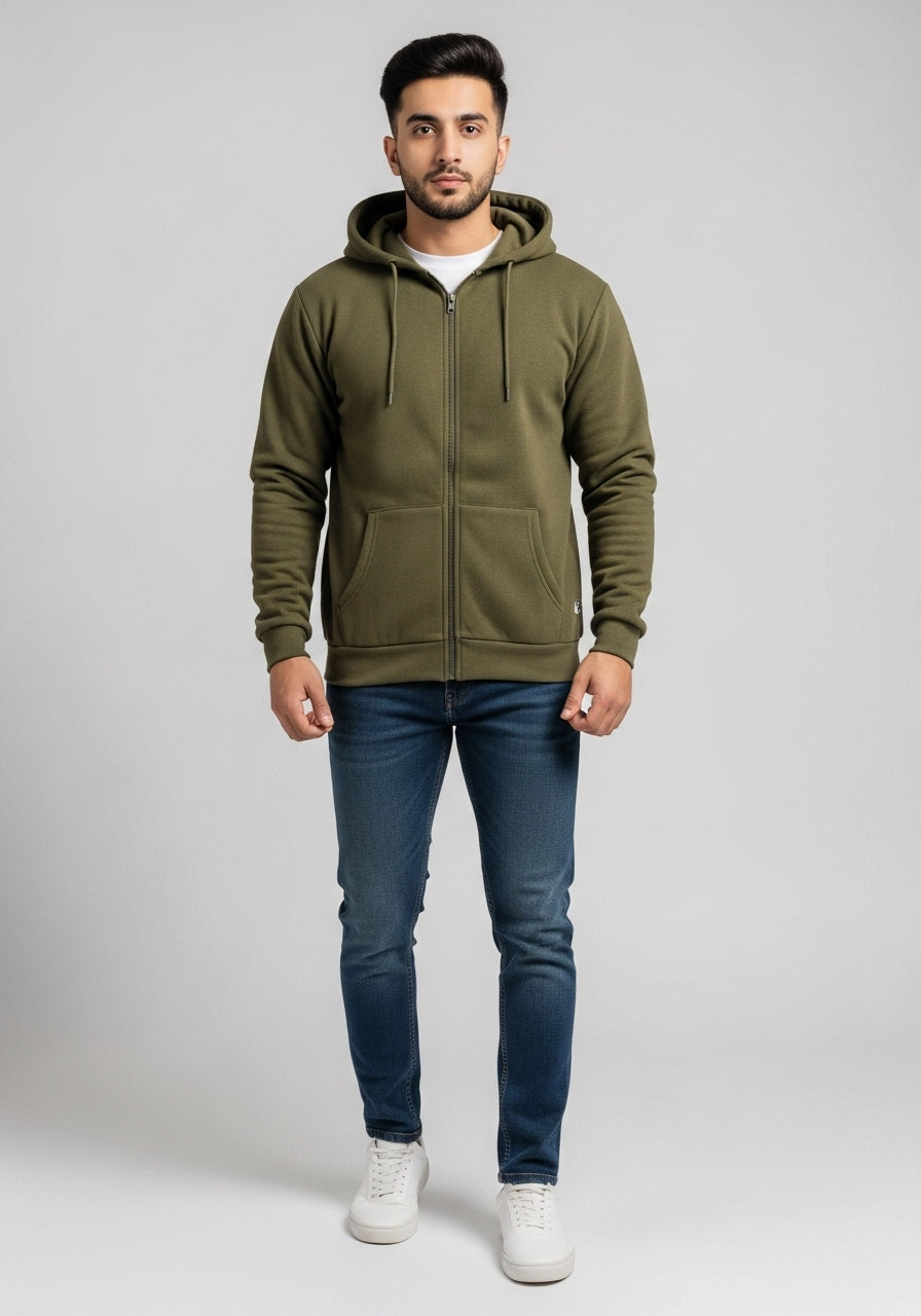 Olive Green Zipper Hoodie