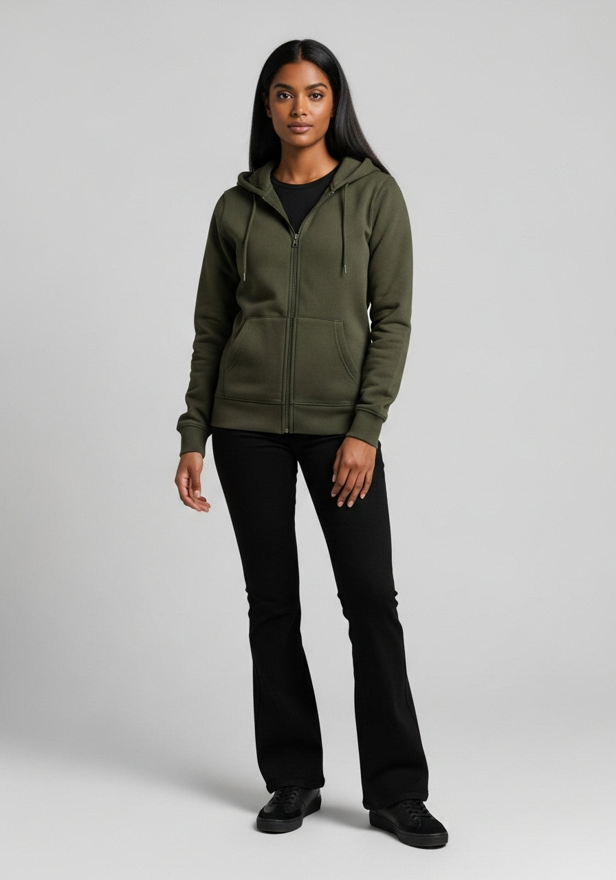 Olive Green Zipper Hoodie