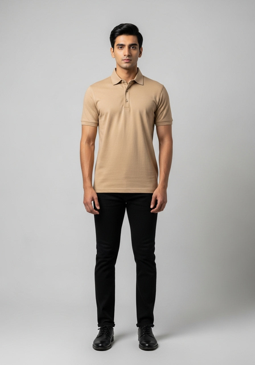 Half Sleeve Beige Polo T-Shirts