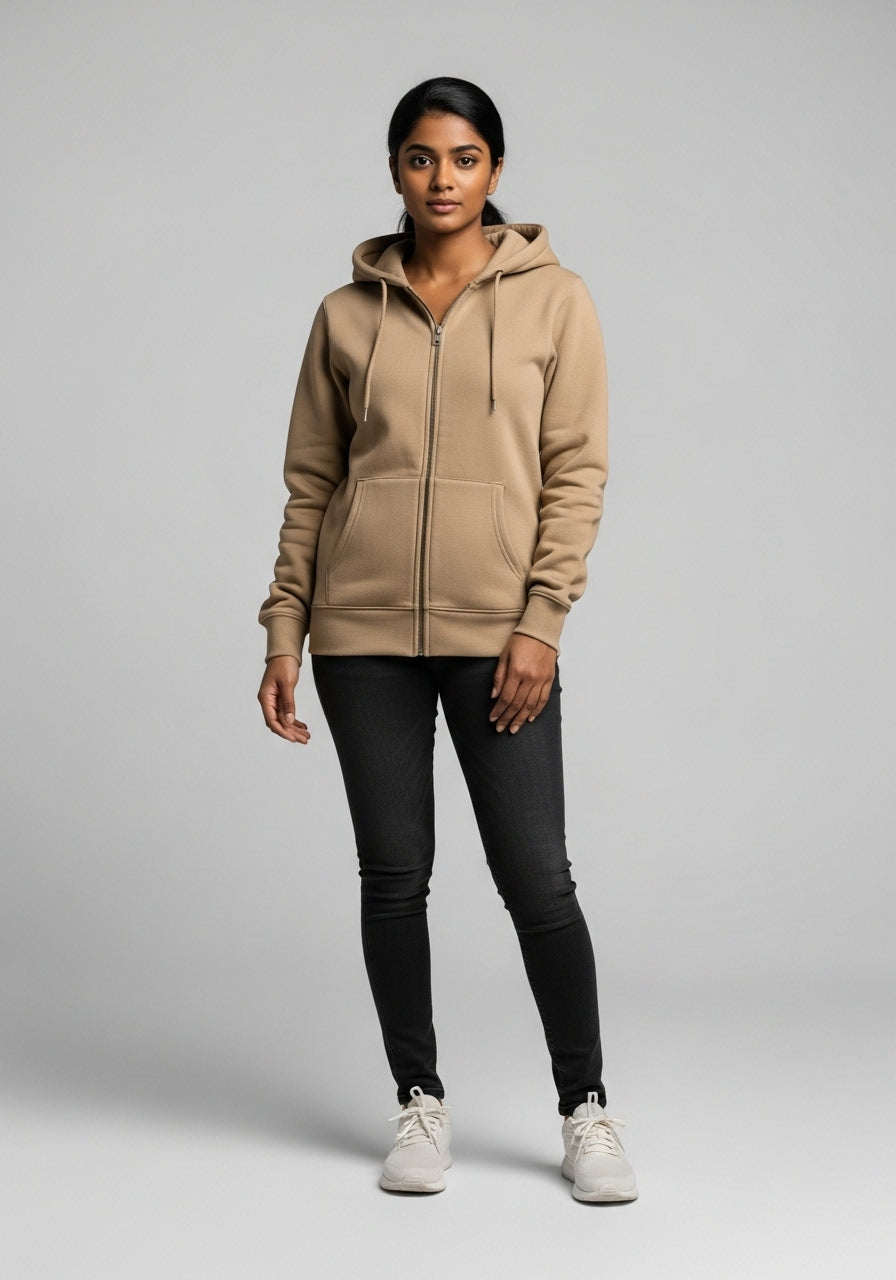 Beige Zipper Hoodie
