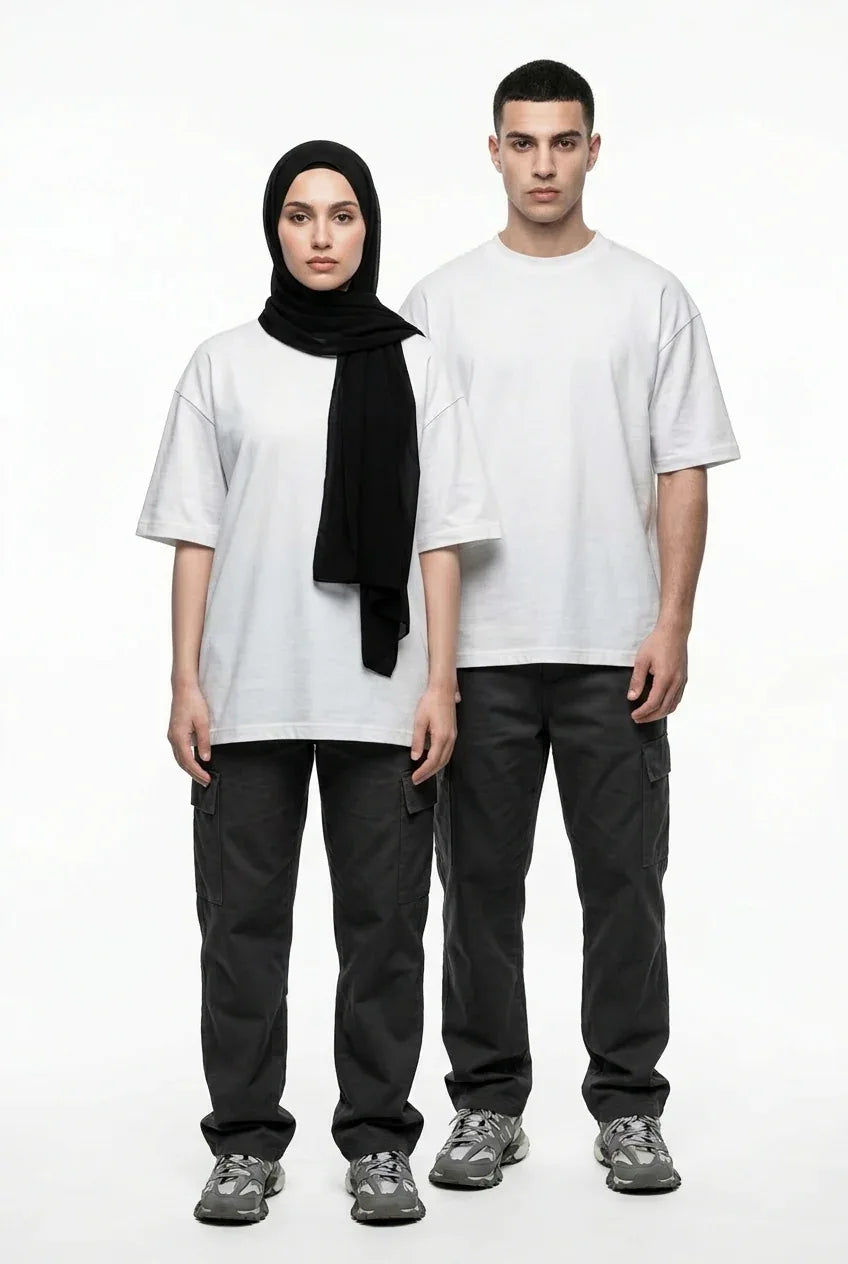 Stylish white drop shoulder t shirt oversized fit fashion