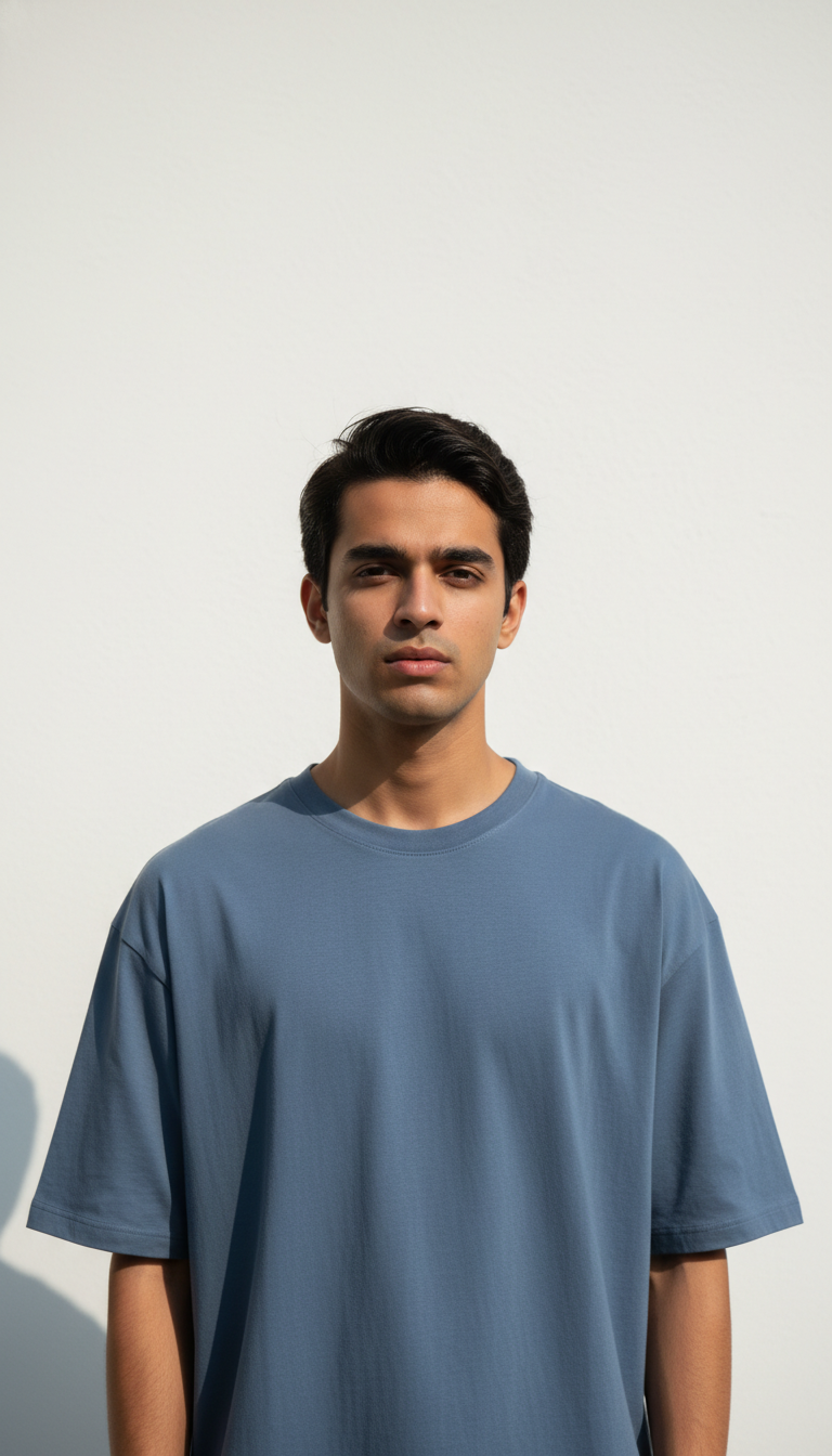 Drop Shoulders Oversized Blue Gray T-Shirts