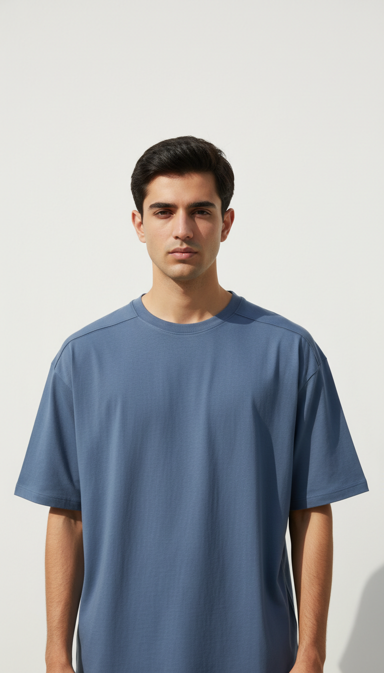 Drop Shoulders Oversized Blue Gray T-Shirts