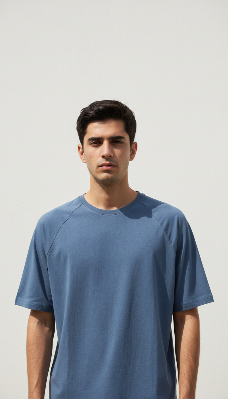 Drop Shoulders Oversized Blue Gray T-Shirts