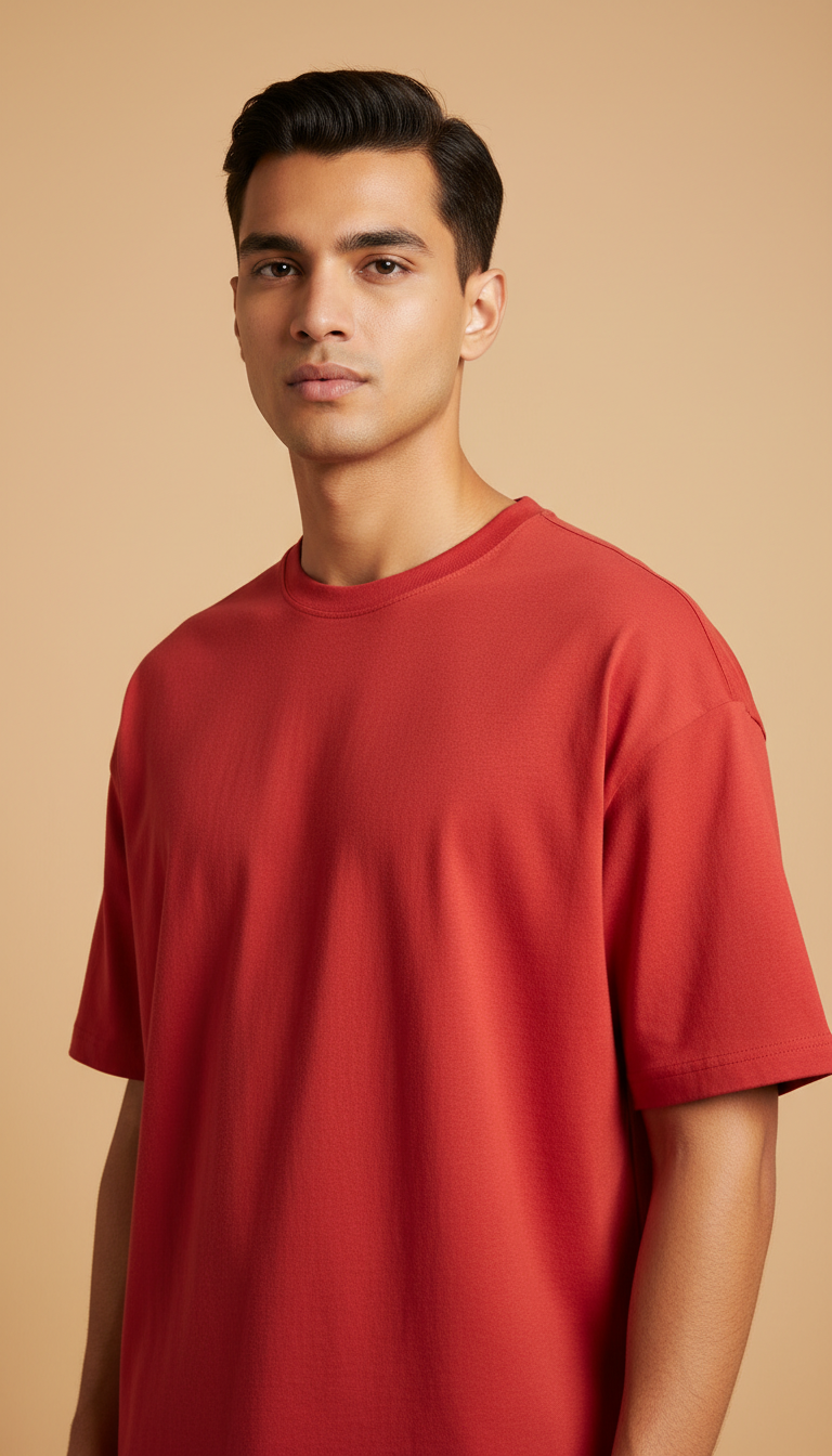 Drop Shoulders Oversized Red T-Shirts