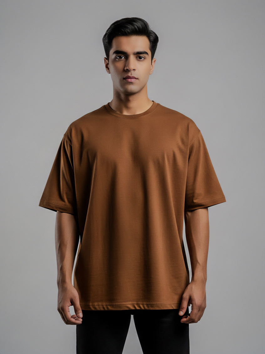 Drop Shoulders Oversized Brown T-Shirts