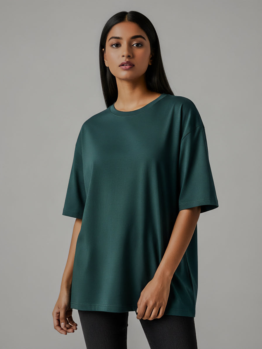 Drop Shoulders Oversized Green T-Shirts