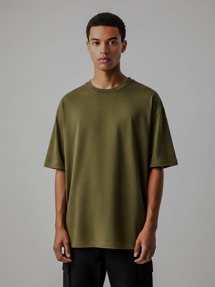 Drop Shoulders Oversized olive T-Shirts
