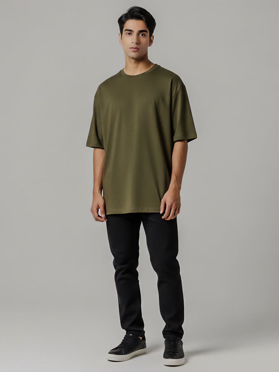 Drop Shoulders Oversized olive T-Shirts