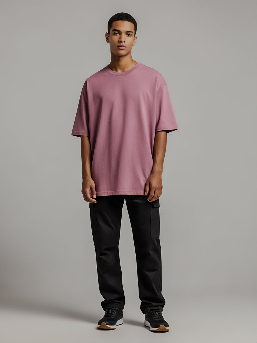 Drop Shoulders Oversized Dusty Rose T-Shirts
