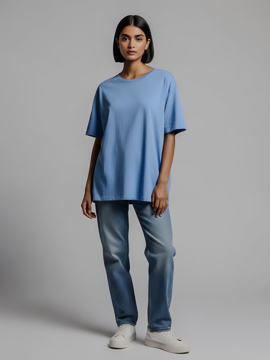 Drop Shoulders Oversized Slate Blue Grey T-Shirts