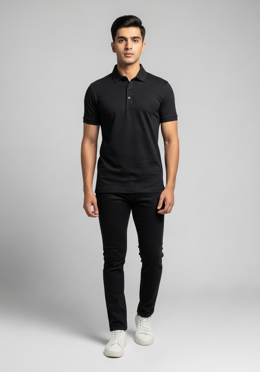 Half Sleeve Black Polo T-Shirt