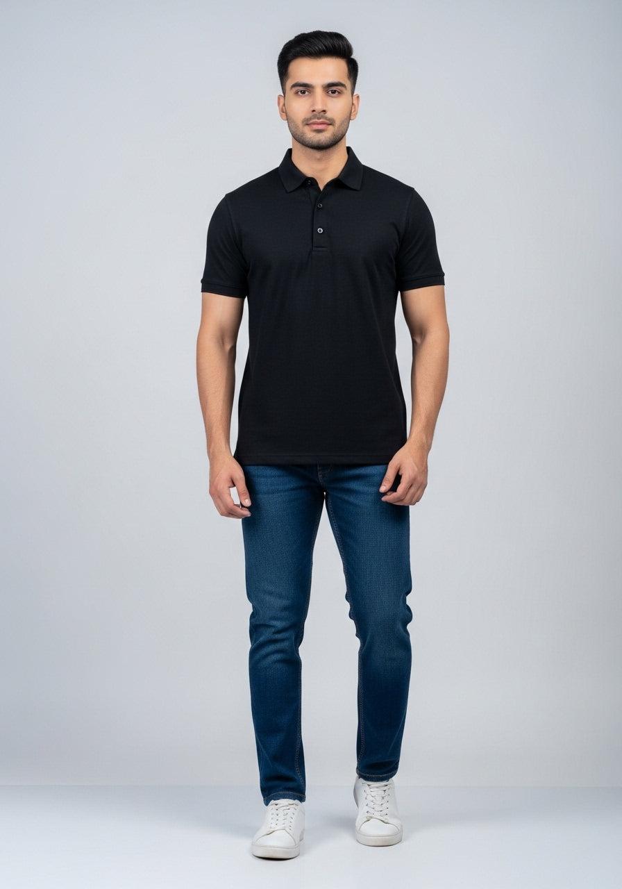Half Sleeve Black Polo T-Shirt