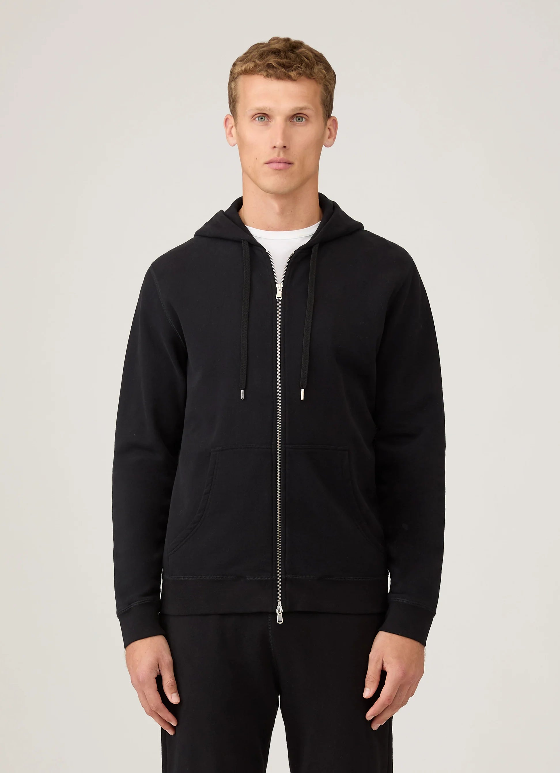 Loopback Zip Black Hoodie
