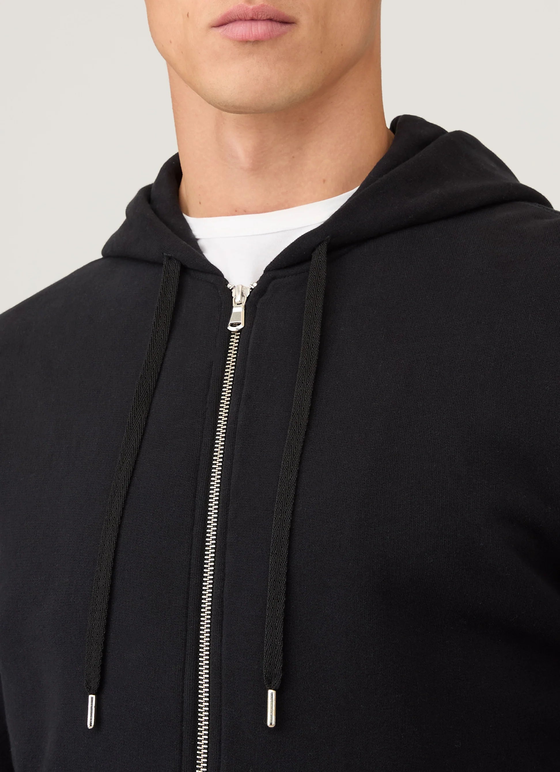 Loopback Zip Black Hoodie