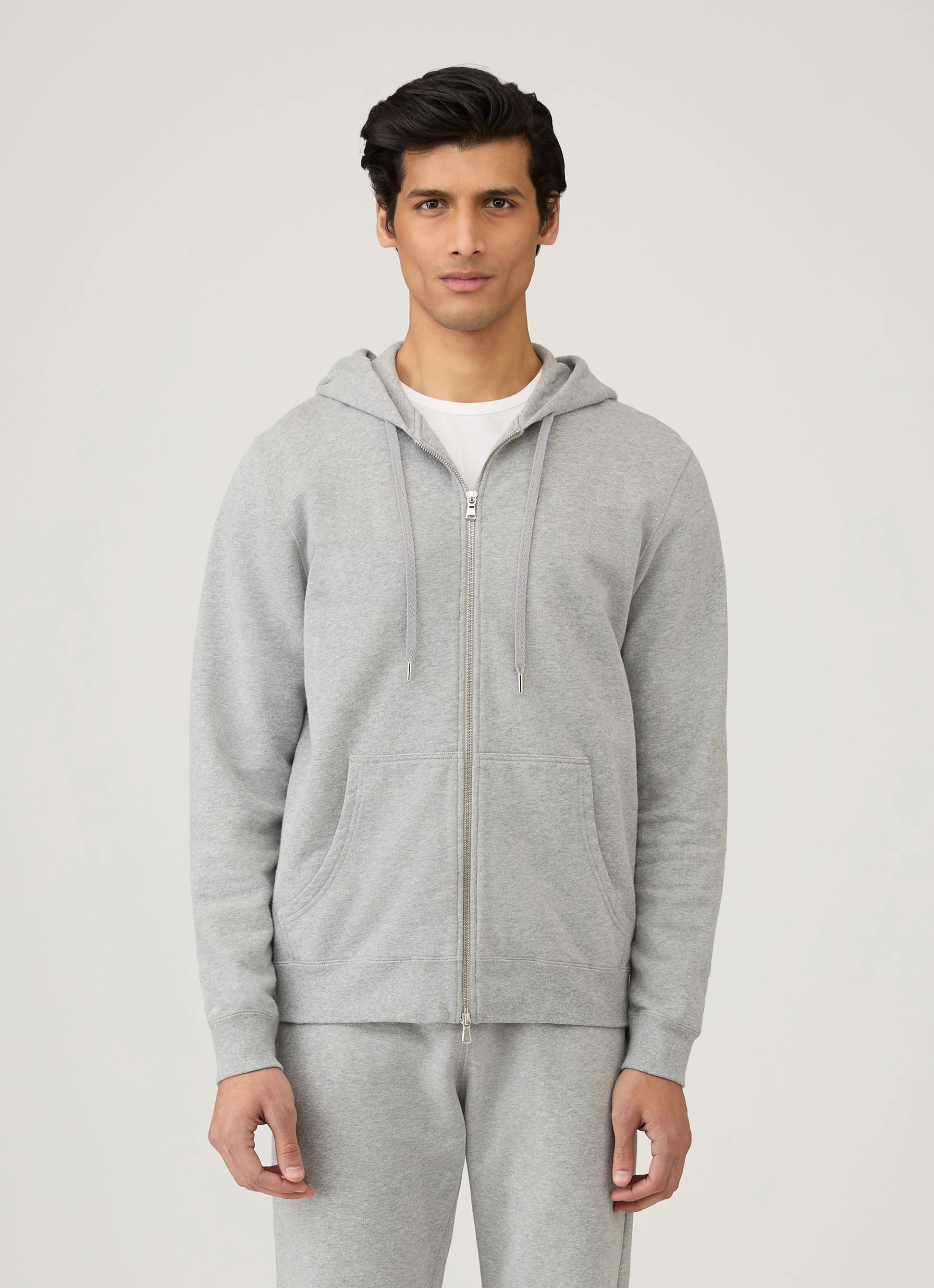 Loopback Zip Grey Melange Hoodie