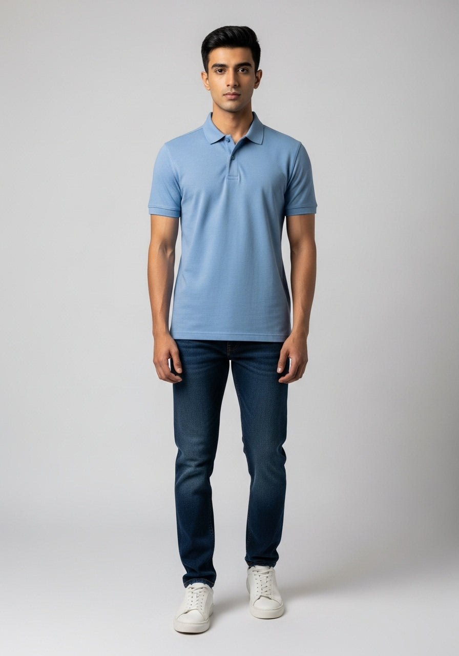 Sky Blue polo shirt  with premium cotton fabric