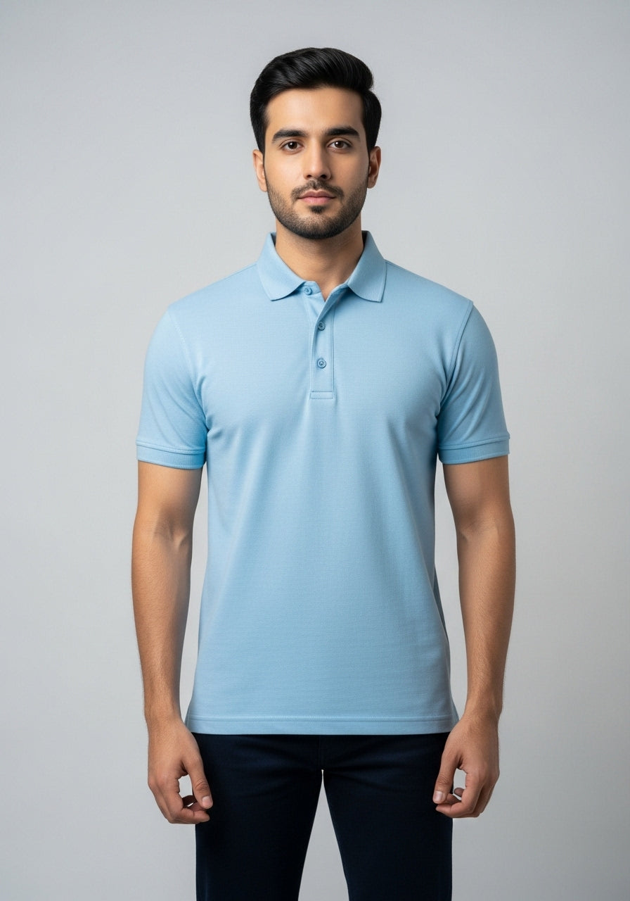 Sky Blue polo shirt  with premium cotton fabric
